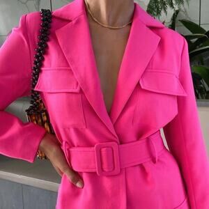 Lioness Hot Pink Blazer Dress Belted Mini Barbiecore Statement Jacket Dress